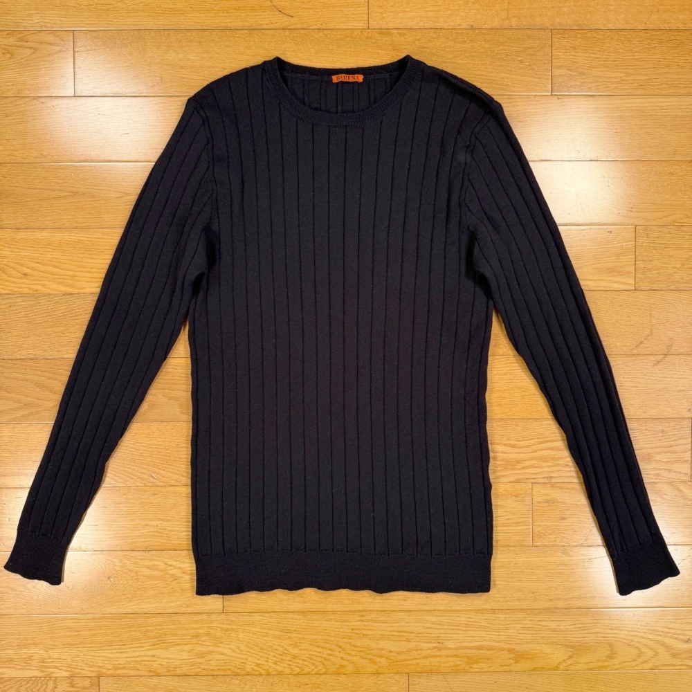Barena Venezia Mens Medium Black 100% Virgin Wool Ribbed Crewneck Sweater Italy